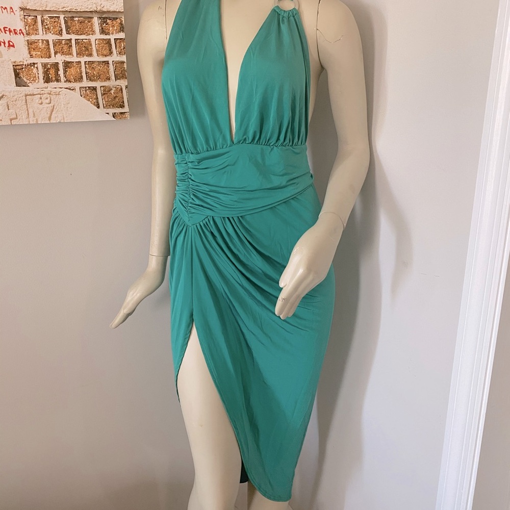 Halter Deep V-Neck Dress
